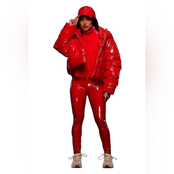 New with tags Ivy park adidas by Beyoncé red faux latex puffer. Large. - Picture 10 of 16